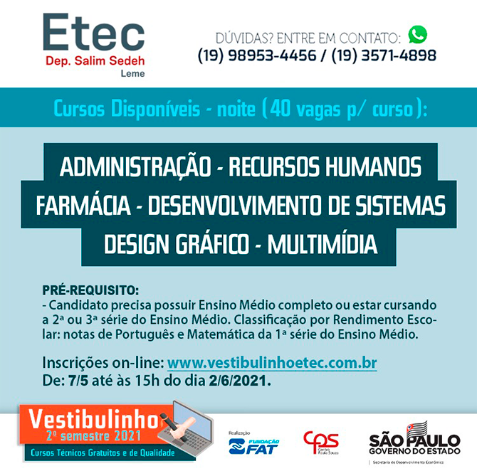 Vestibulinho ETEC Segundo Semestre 2023: Inscrições, Vagas e Cursos