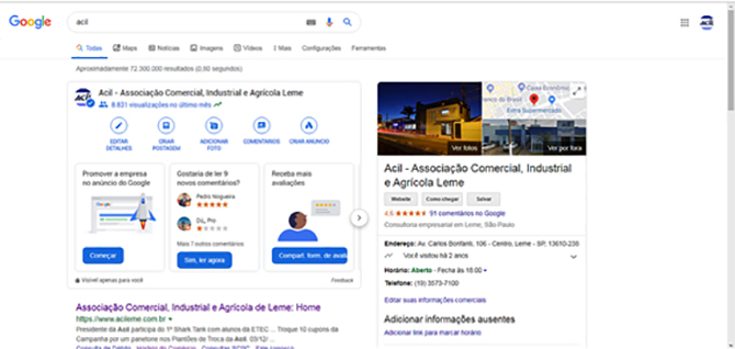 Perfil empresarial no Google